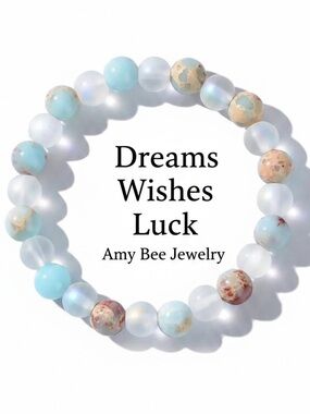 Beaded Blue Shousan, Aura Quartz and Amazonite Stretch Bracelet. New.